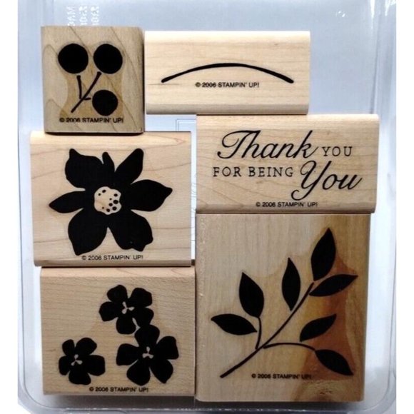 Stampin Up Best Blossoms 6 Piece Rubber Stamp Kit 2006 Thank You Floral Leaves - Picture 2 of 4